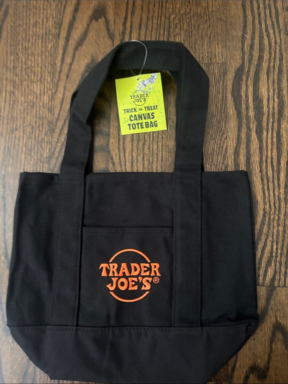 Trader Joe’s Mini Black Canvas Tote Bag with Orange Logo NWT